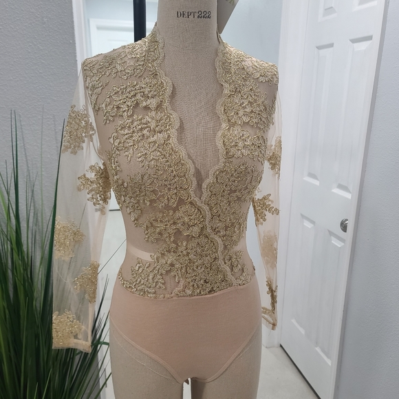 Gold Embroidery Bodysuit - Picture 1 of 6